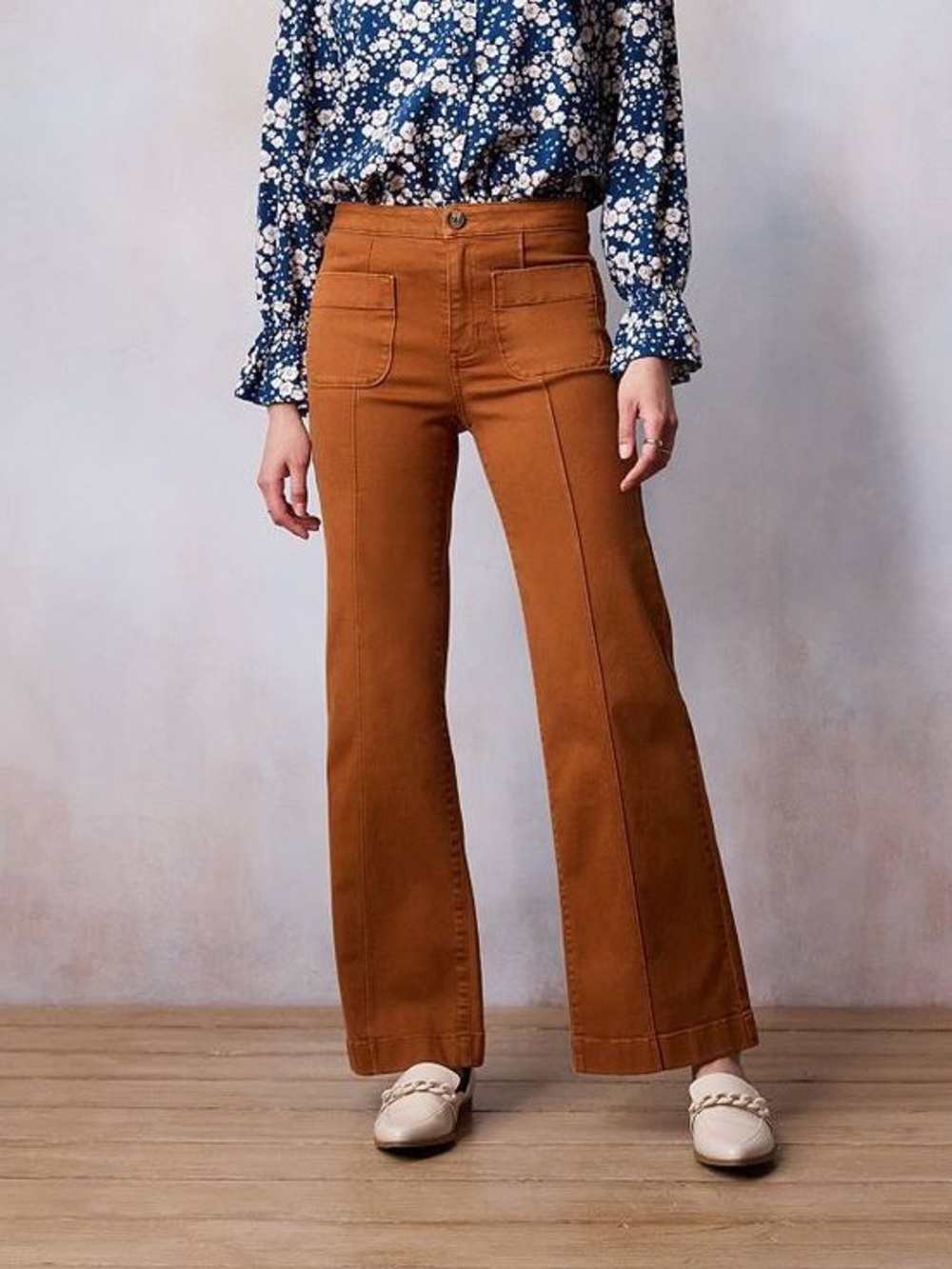 LC Lauren Conrad Super High Rise Wide Leg Trouser Jeans in Burnt Orange Copper